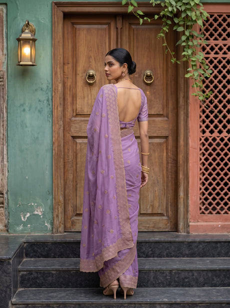 MIMOSA Lavender Banarasi Chiffon Saree — Saree shot pallu and body