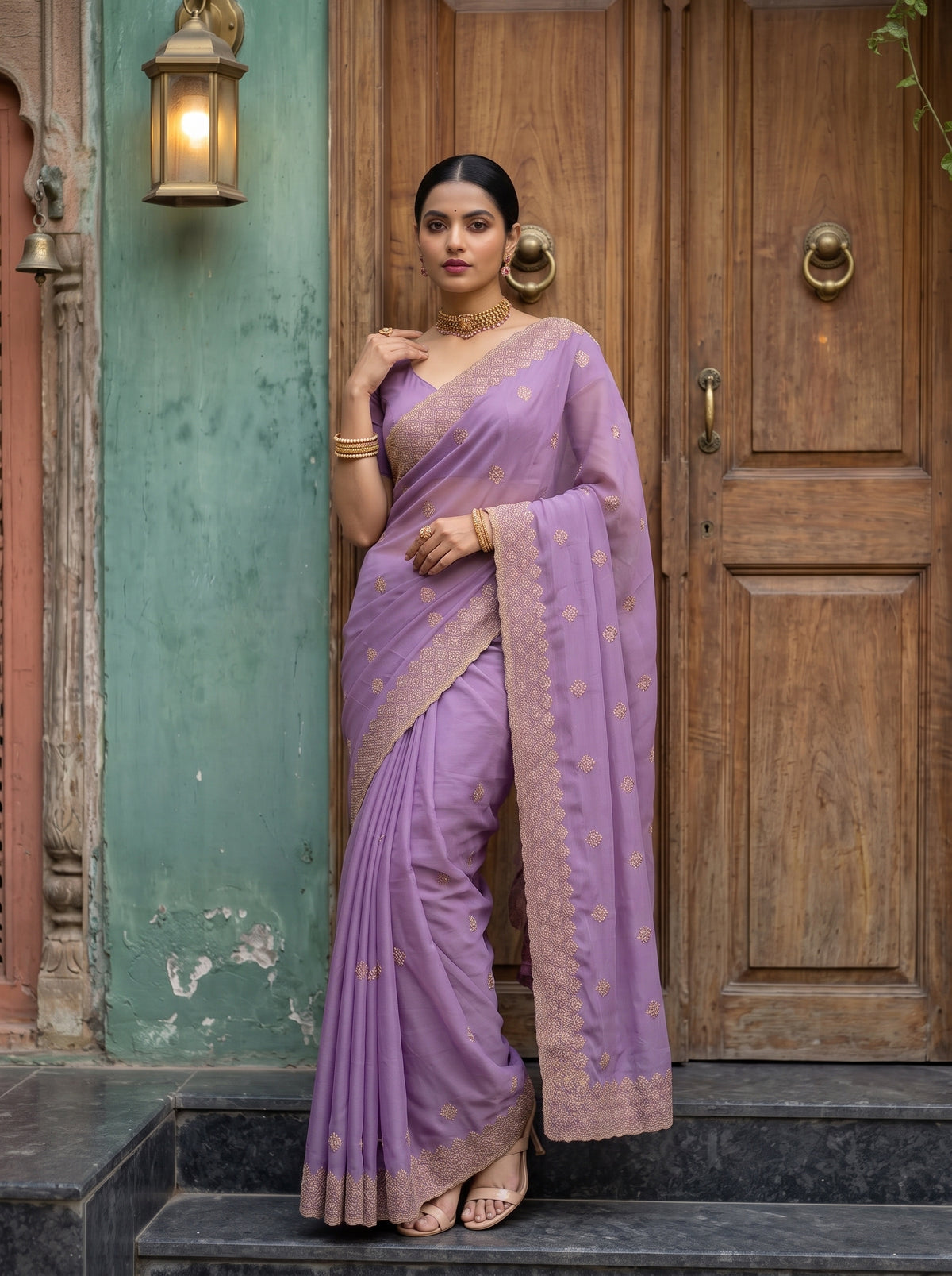 MIMOSA Lavender Banarasi Saree — pose 5 styling detail