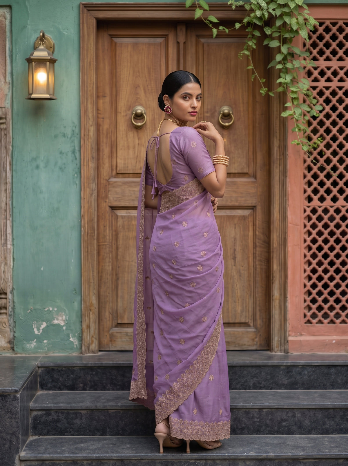 MIMOSA Lavender Banarasi Saree — pose 7 styling detail
