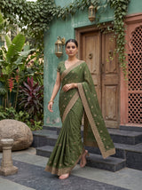 MIMOSA Olive Banarasi Saree — pose 6 styling detail