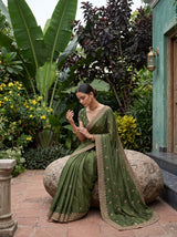 MIMOSA Olive Banarasi Saree — pose 8 styling detail