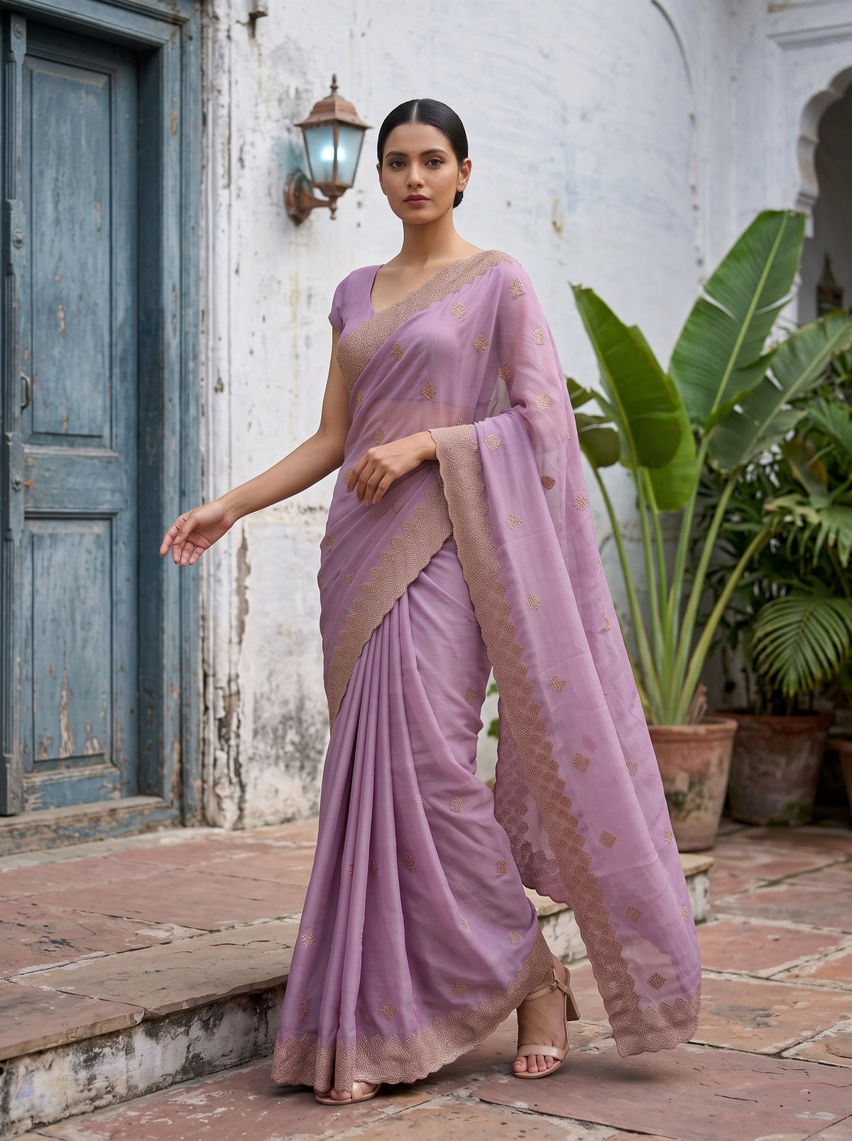 MIMOSA Pink Banarasi Saree — pose 9 styling detail