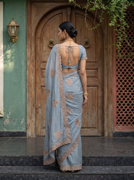 MIMOSA Ananda Banarasi Chiffon Saree — Saree pallu and body shot