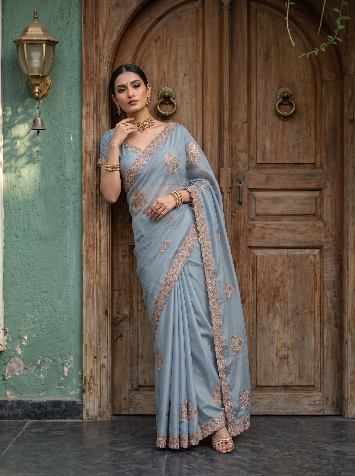 MIMOSA Ananda Banarasi Chiffon Saree — pose 5 styling detail