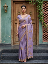 MIMOSA Lavender Banarasi Chiffon Saree — AI Model lifestyle pose