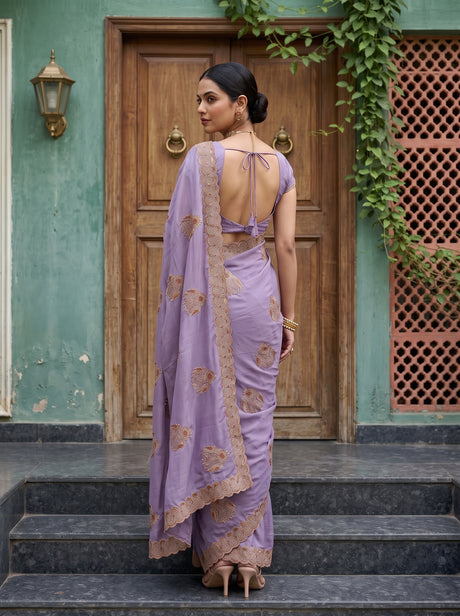 MIMOSA Lavender Banarasi Chiffon Saree — Saree pallu and body shot