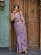 MIMOSA Lavender Banarasi Chiffon Saree — pose 5 styling detail