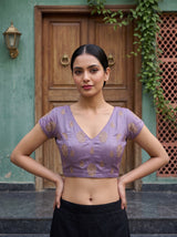 MIMOSA Lavender Banarasi Chiffon Saree — blouse close-up