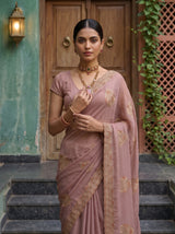 MIMOSA Peach Banarasi Chiffon Saree — pose 10 styling detail