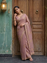 MIMOSA Peach Banarasi Chiffon Saree — pose 5 styling detail