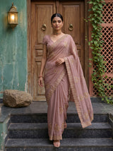 MIMOSA Peach Banarasi Chiffon Saree — pose 6 styling detail