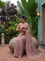 MIMOSA Peach Banarasi Chiffon Saree — pose 8 styling detail