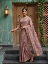 MIMOSA Peach Banarasi Chiffon Saree — pose 9 styling detail