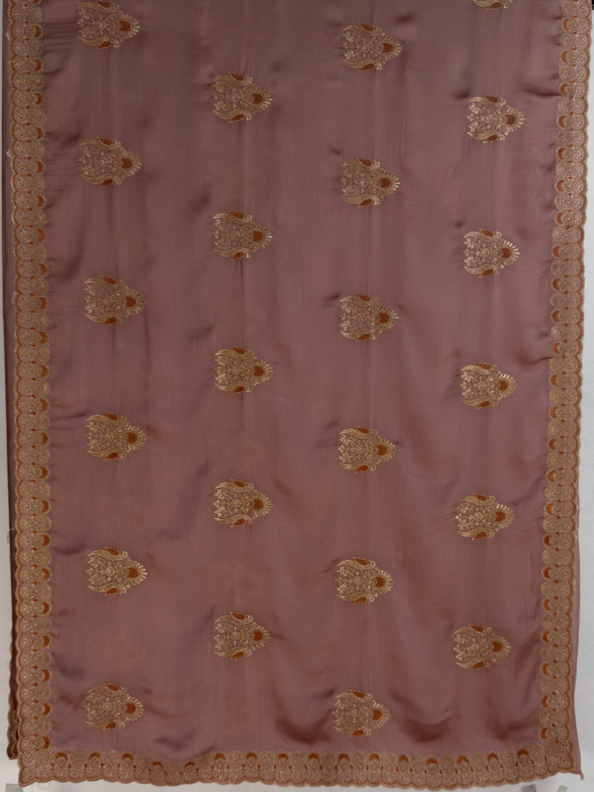 MIMOSA Peach Banarasi Chiffon Saree — pallu and zari work detail