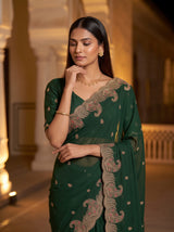 MIMOSA Bottle Green Banarasi Saree — pose 10 styling detail