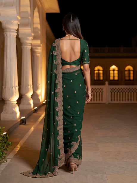 MIMOSA Bottle Green Banarasi Saree — pose 2 styling detail