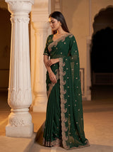 MIMOSA Bottle Green Banarasi Saree — pose 3 styling detail