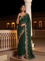 MIMOSA Bottle Green Banarasi Saree — pose 5 styling detail