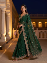 MIMOSA Bottle Green Banarasi Saree — pose 6 styling detail