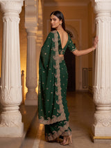 MIMOSA Bottle Green Banarasi Saree — pose 9 styling detail