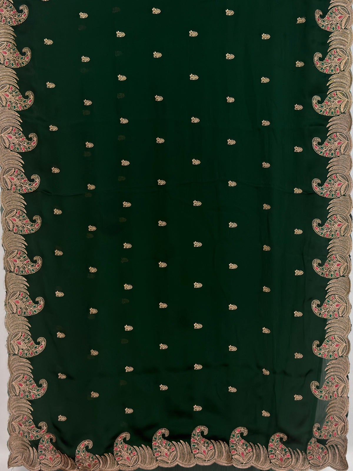 MIMOSA Bottle Green Banarasi Saree — pallu and zari work detail