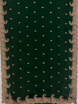MIMOSA Bottle Green Banarasi Saree — pallu and zari work detail
