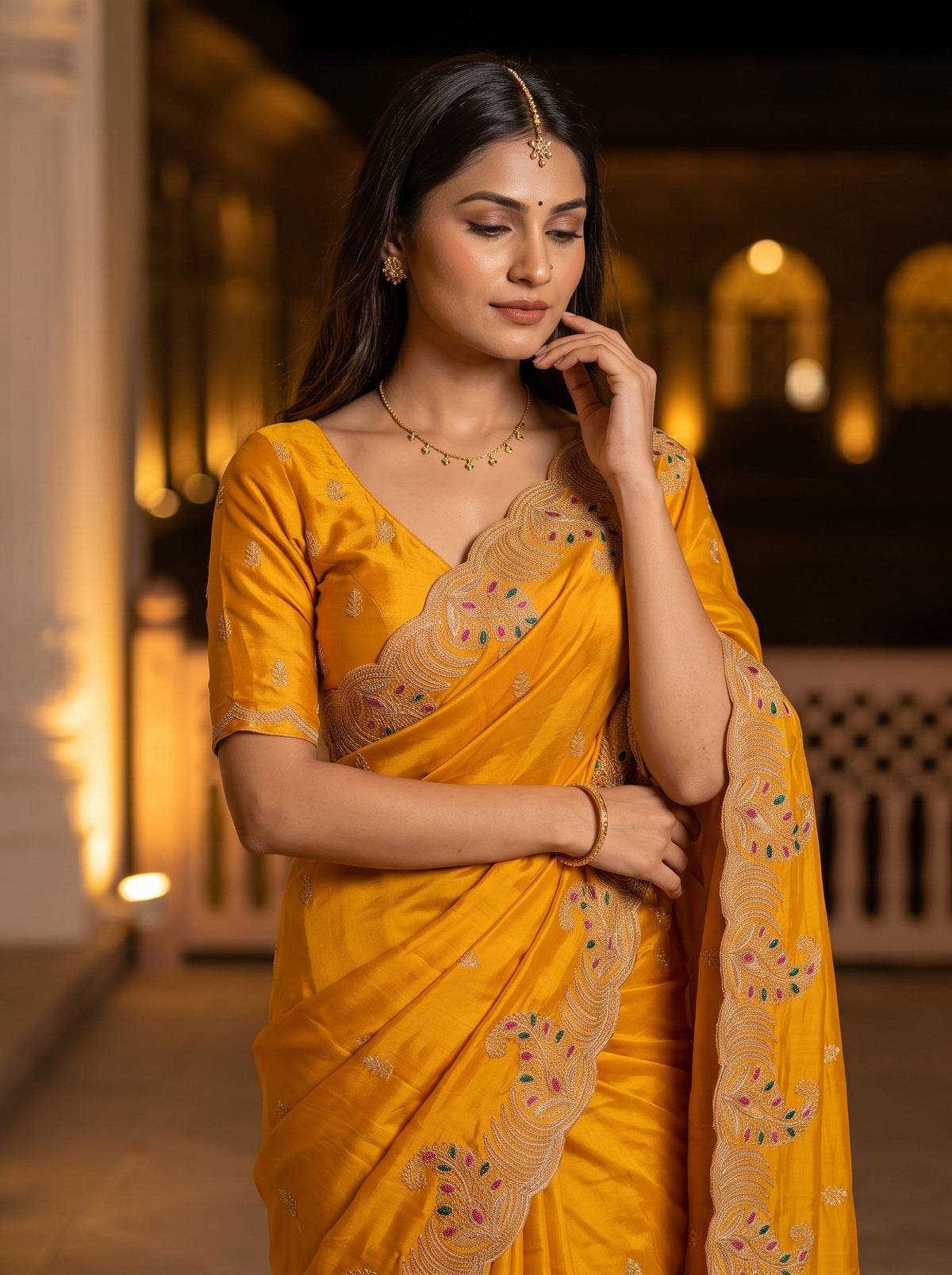 MIMOSA Gold Banarasi Saree — pose 10 styling detail