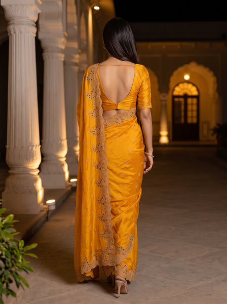 MIMOSA Gold Banarasi Saree — pose 2 styling detail