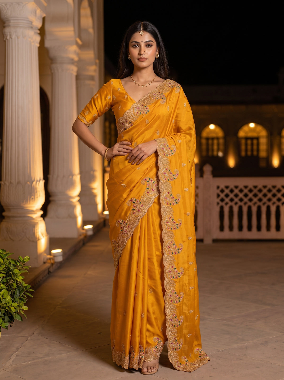 MIMOSA Gold Banarasi Saree — pose 4 styling detail