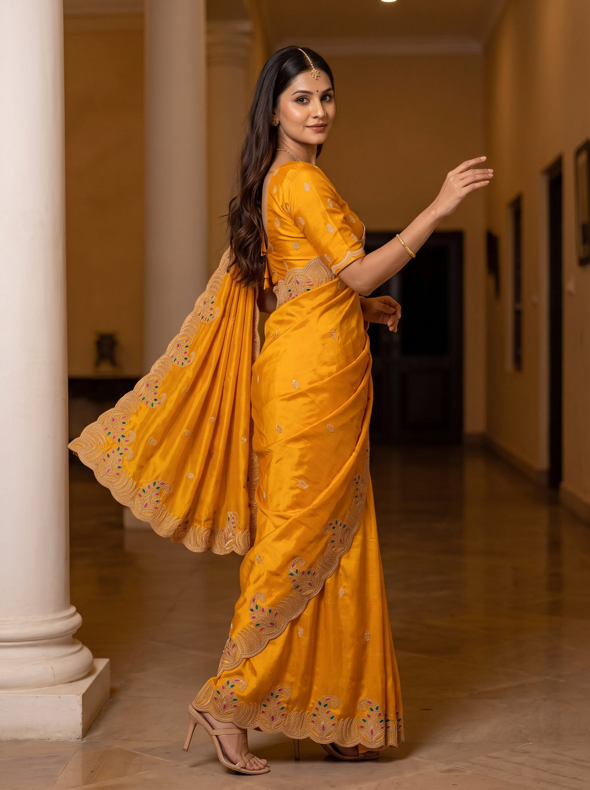 MIMOSA Gold Banarasi Saree — pose 9 styling detail