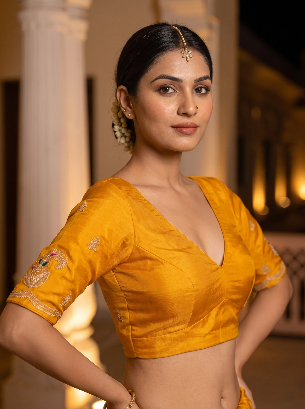 MIMOSA Gold Banarasi Saree — blouse close-up