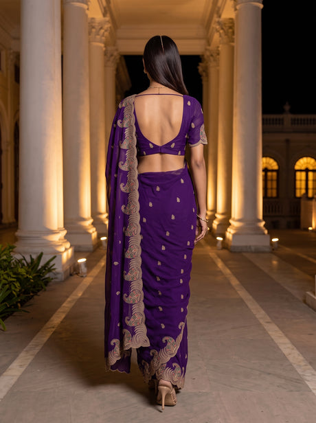 MIMOSA Purple Banarasi Saree — pose 2 styling detail