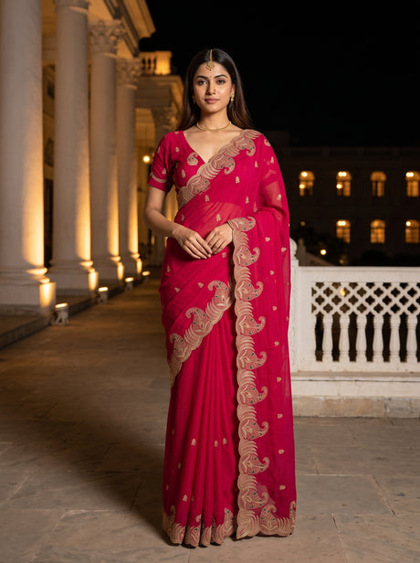 MIMOSA Rani Banarasi Saree — front view on mannequin