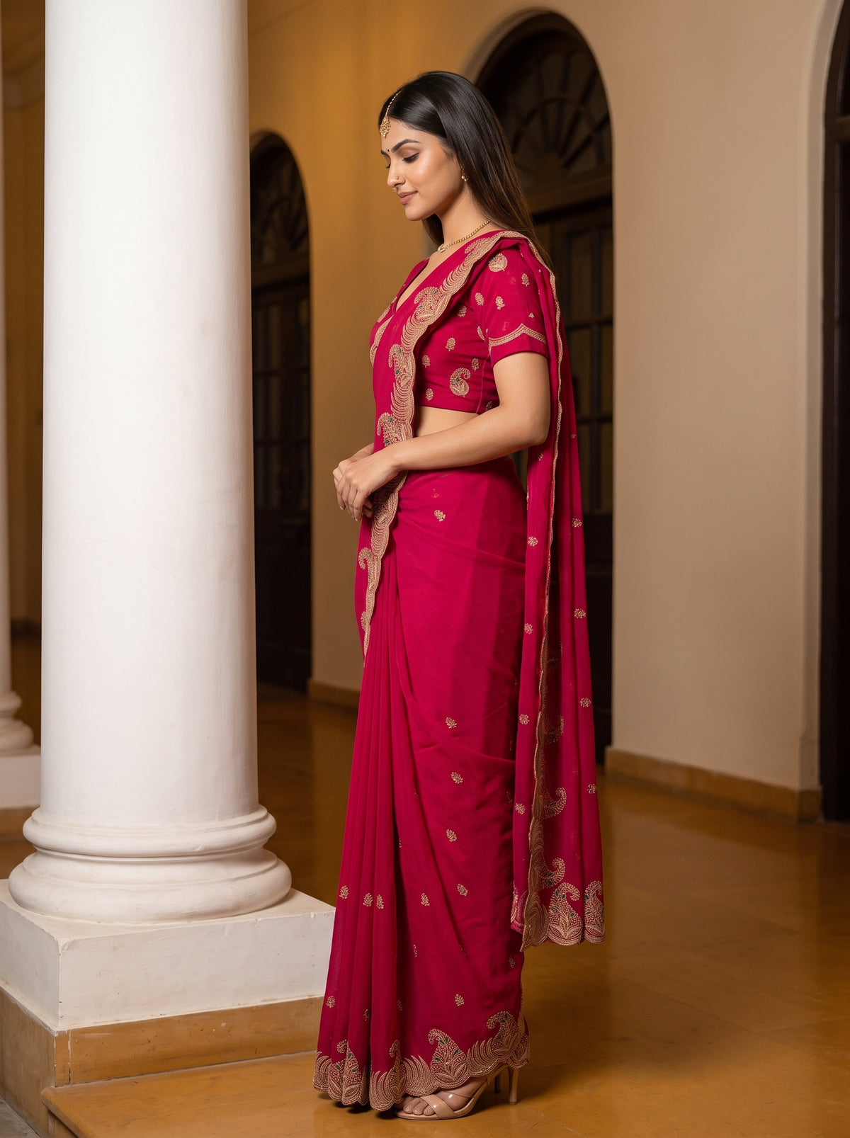 MIMOSA Rani Banarasi Saree — pose 3 styling detail