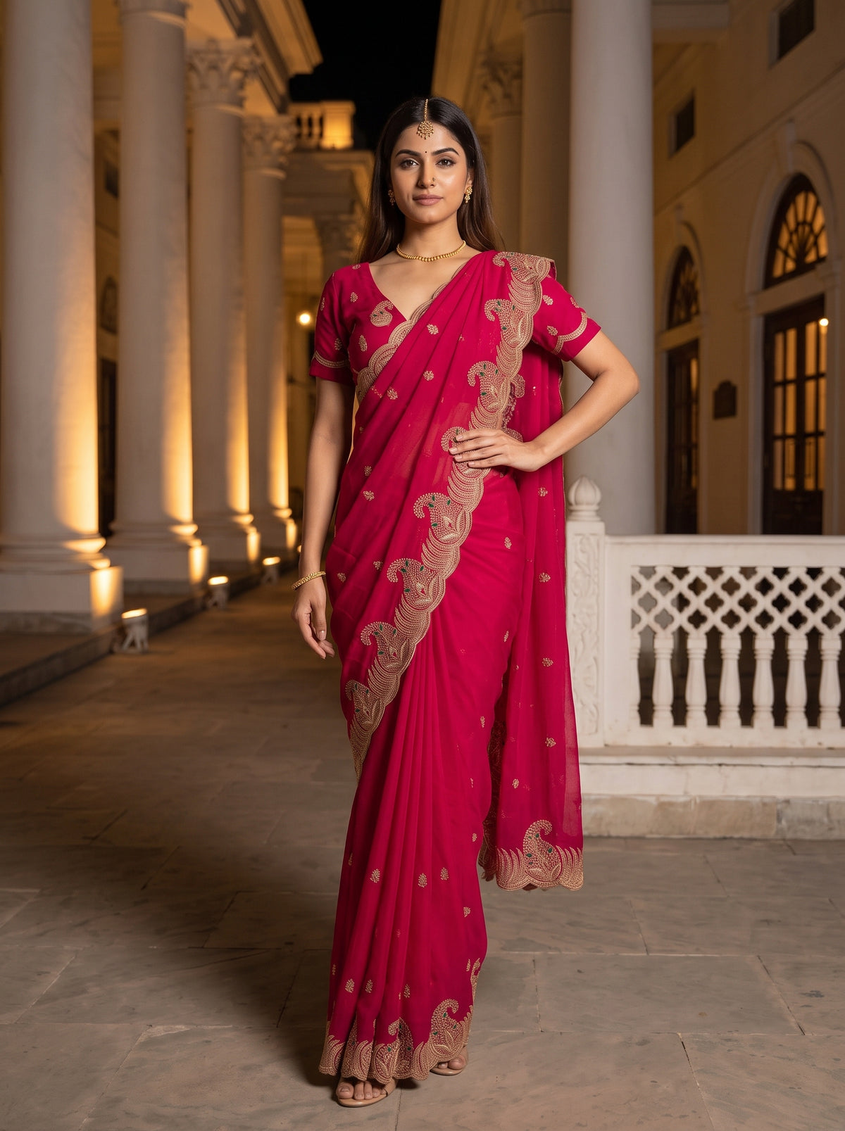 MIMOSA Rani Banarasi Saree — pose 4 styling detail
