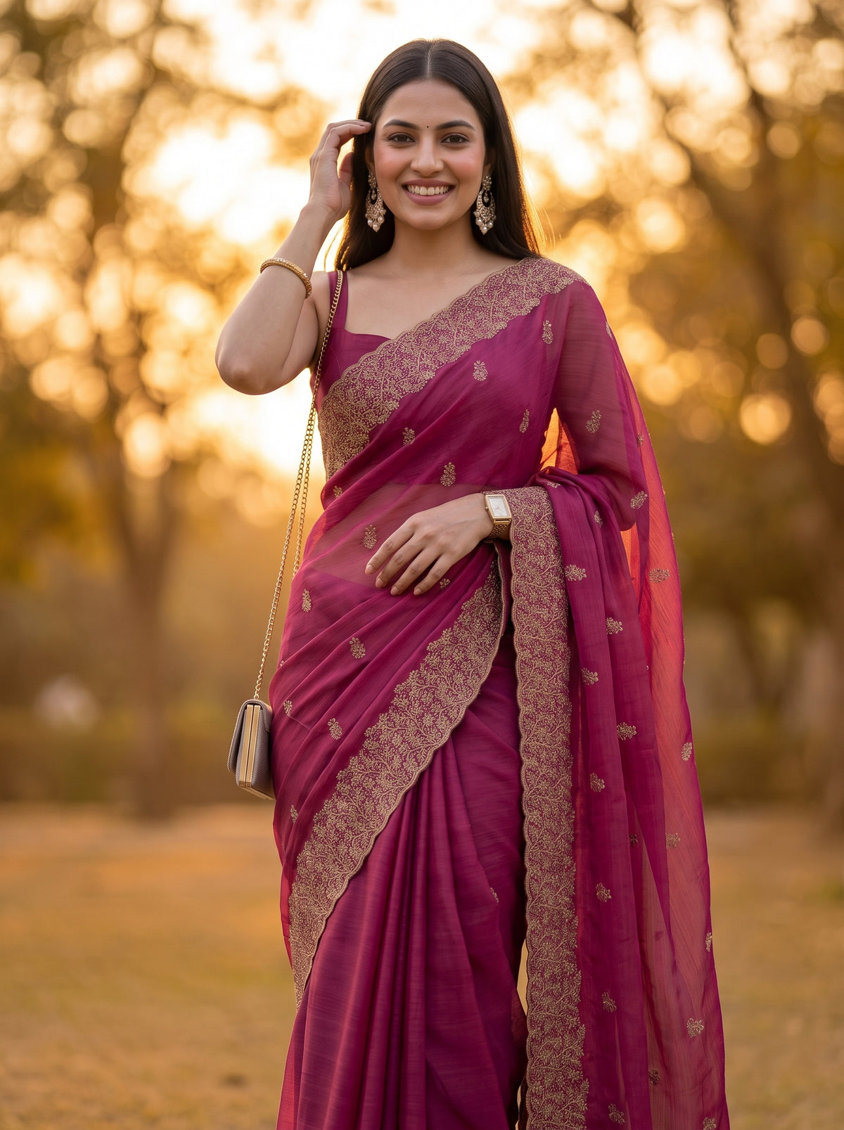 MIMOSA Gajari Banarasi Saree — pose 10 styling detail
