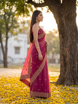 MIMOSA Gajari Banarasi Chiffon Saree — Saree shot pallu + body