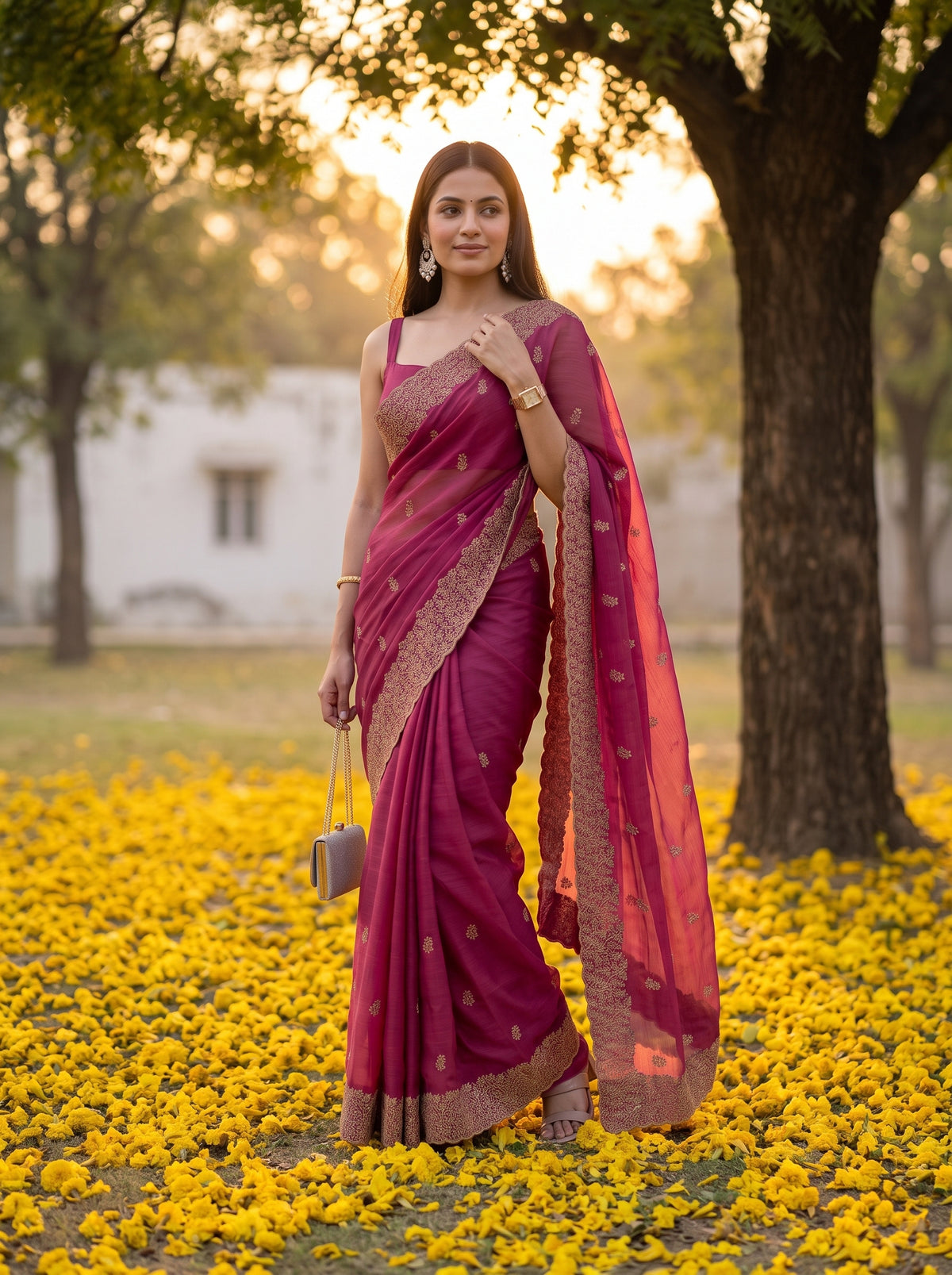MIMOSA Gajari Banarasi Saree — pose 5 styling detail