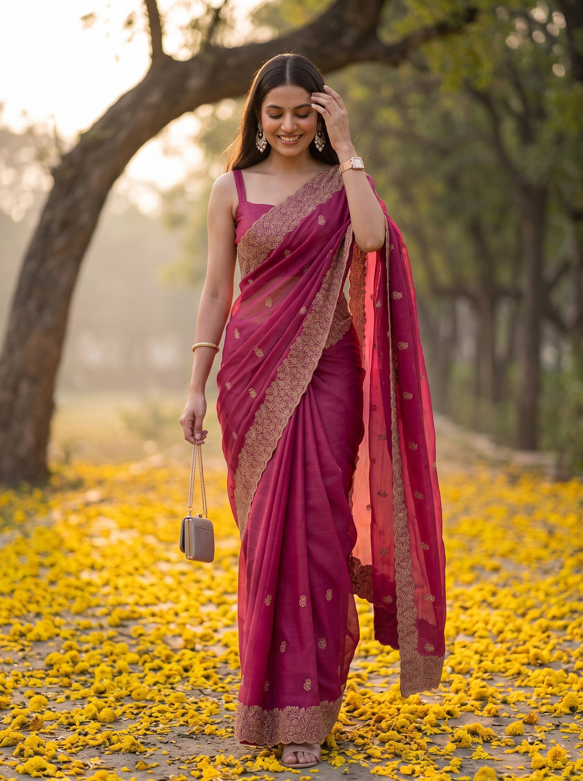 MIMOSA Gajari Banarasi Saree — pose 6 styling detail