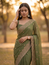 MIMOSA Olive Banarasi Saree — pose 10 styling detail