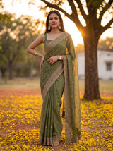 MIMOSA Olive Banarasi Saree — pose 4 styling detail