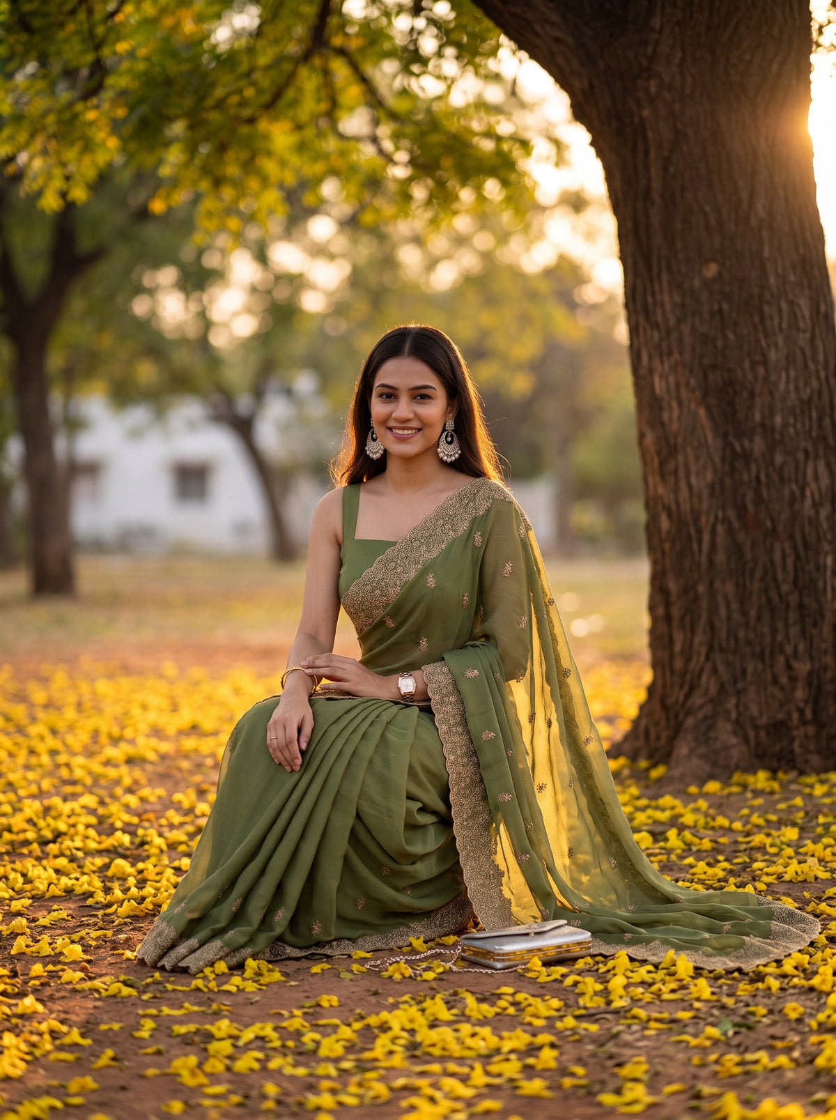 MIMOSA Olive Banarasi Saree — pose 8 styling detail