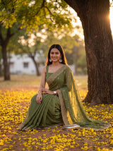 MIMOSA Olive Banarasi Saree — pose 8 styling detail