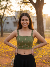 MIMOSA Olive Banarasi Saree — blouse close-up