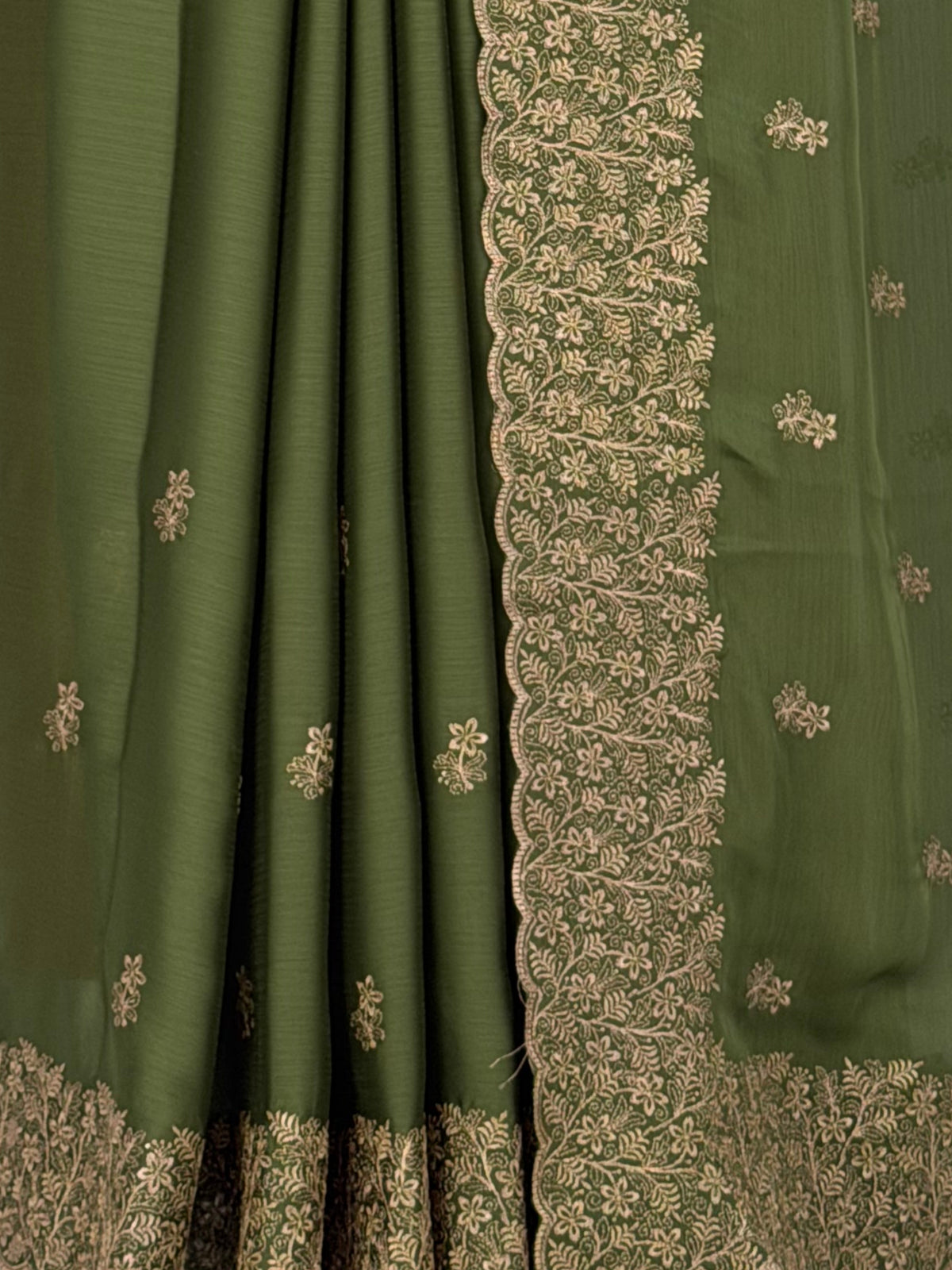 MIMOSA Olive Banarasi Saree — fleets shot full lifestyle