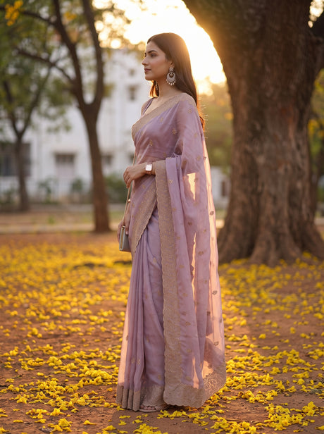 MIMOSA Pink Banarasi Chiffon Saree — Saree shot pallu + body