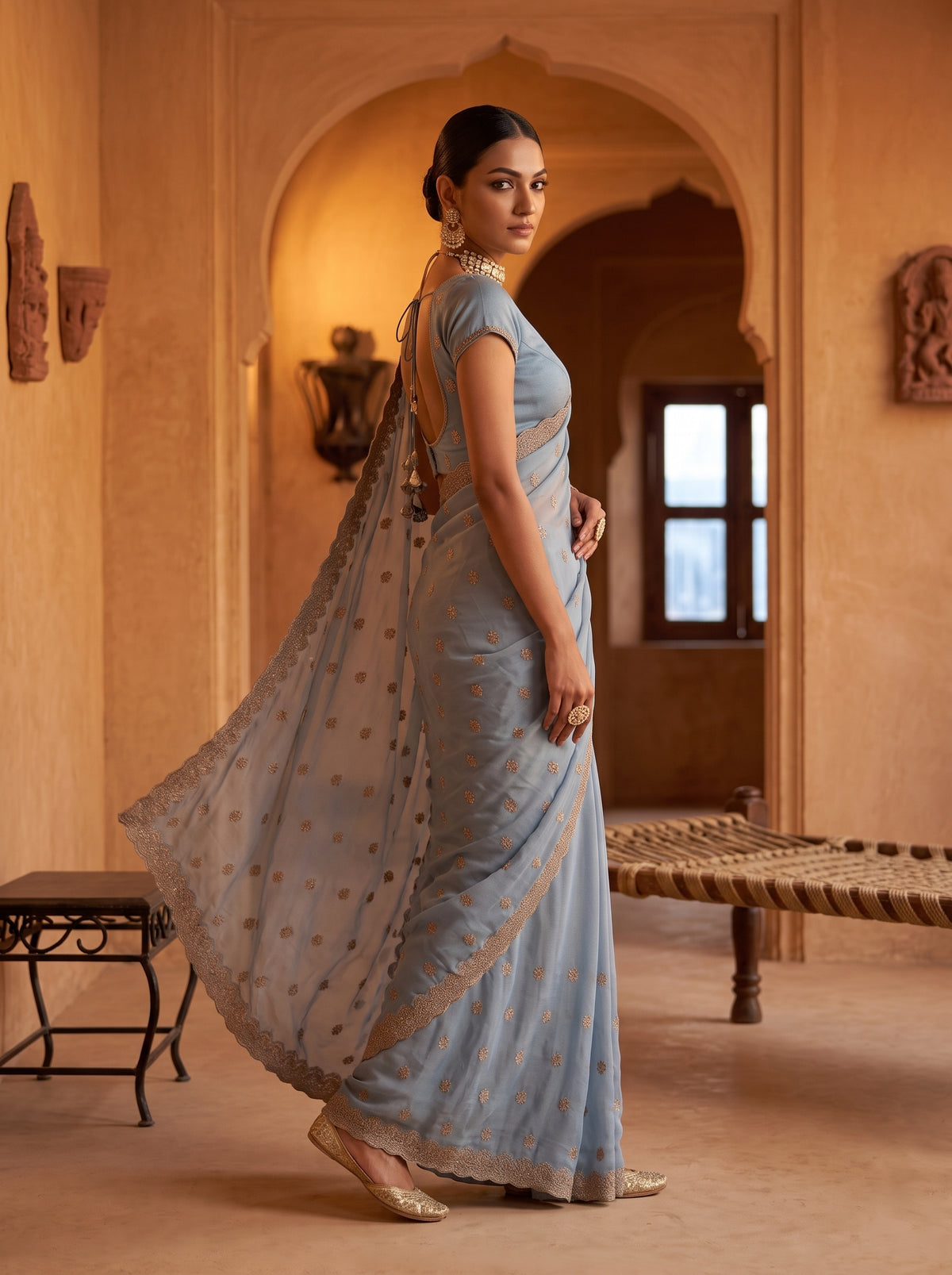 MIMOSA Ananda Banarasi Chiffon Saree — pose 9 styling detail
