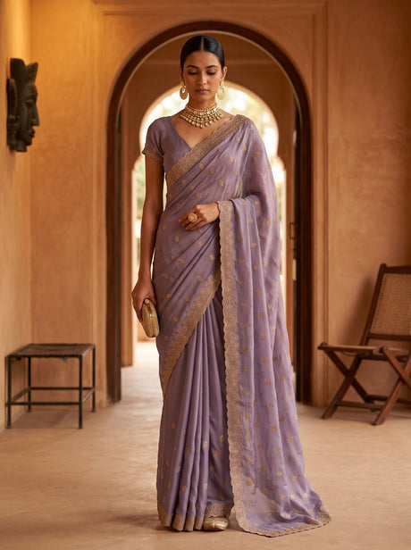 MIMOSA Lavender Banarasi Chiffon Saree — Saree Shot