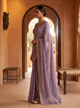 MIMOSA Lavender Banarasi Chiffon Saree — AI Model Lifestyle