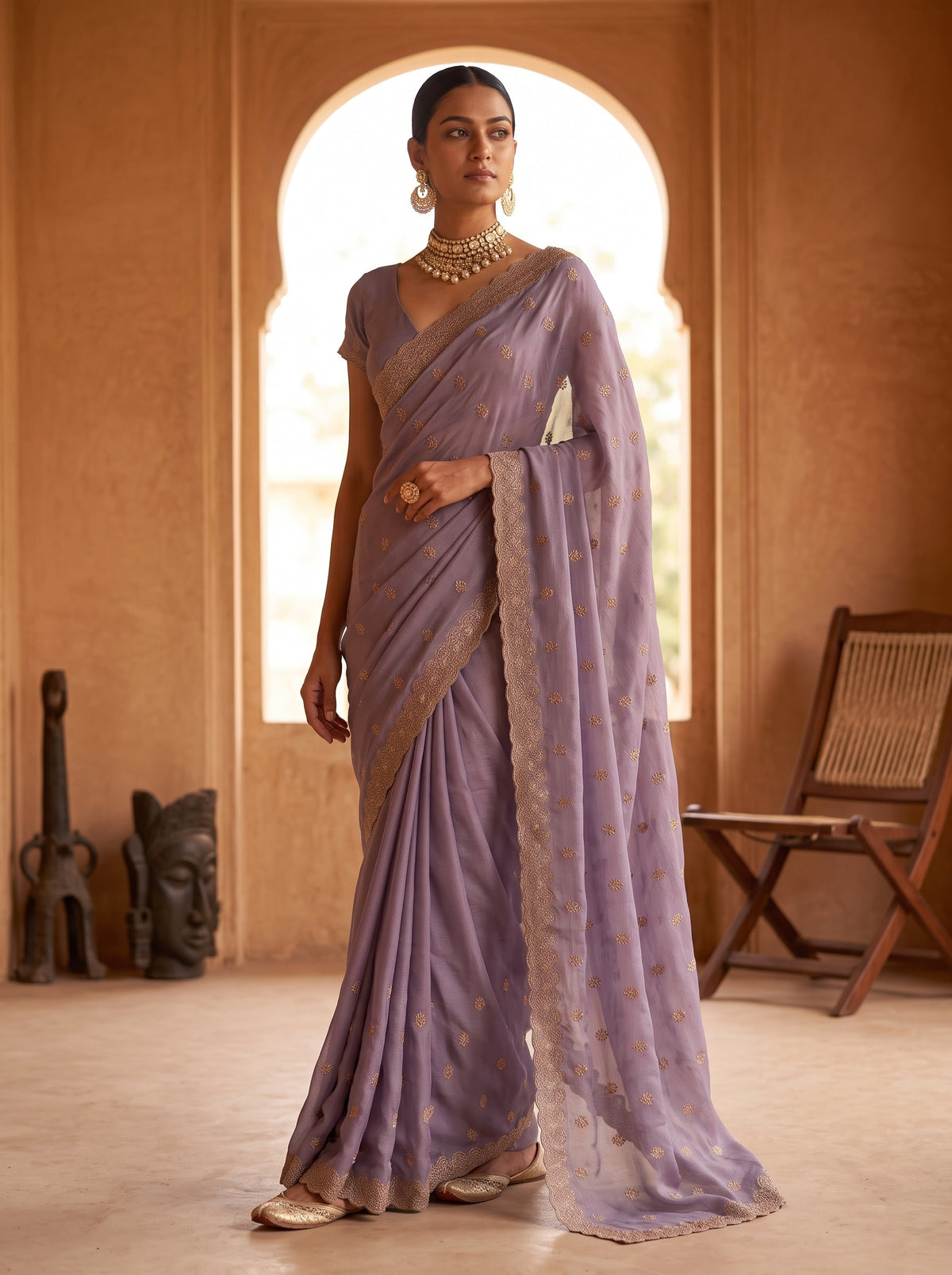 MIMOSA Lavender Banarasi Chiffon Saree — pose 5 styling detail